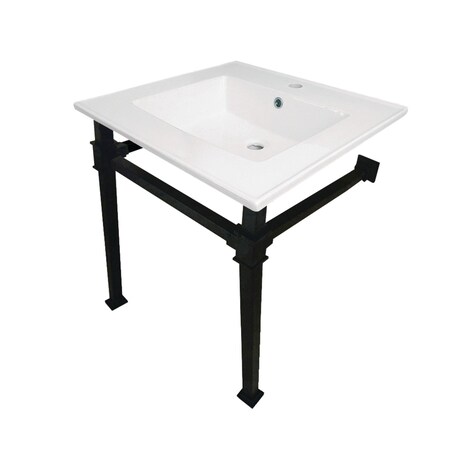 Kingston Brass KVPB25221Q0 25-Inch Ceramic Console Sink (1-Hole), White/Matte Black KVPB25221Q0
